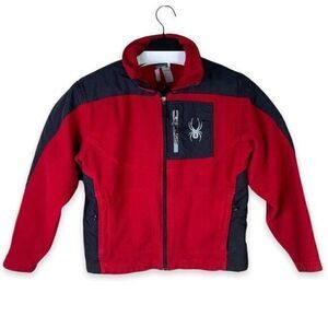 Spyder Fleece Zip Jacket Boys Red Black Size M/L Sweater Youth‎ Kids Logo